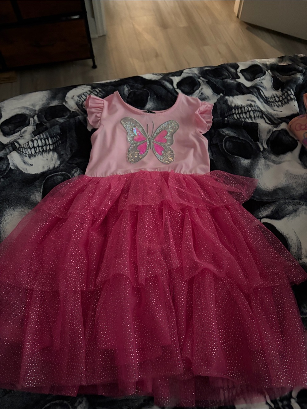 Girls Pink Sparkle Butterfly Tulle Dance Dress
